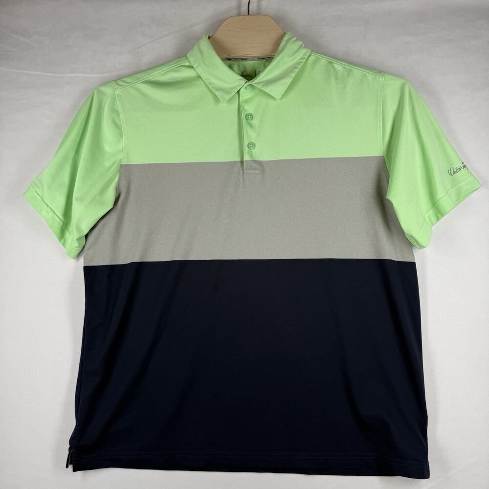 Walter Hagen 11 Majors Men L Golf Polo Shirt Green Gray Navy Colorblock